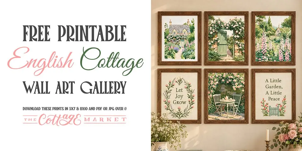 Galerie de artă engleză Cottage Wall Free Printable: 6 imprimări Cottage & Garden